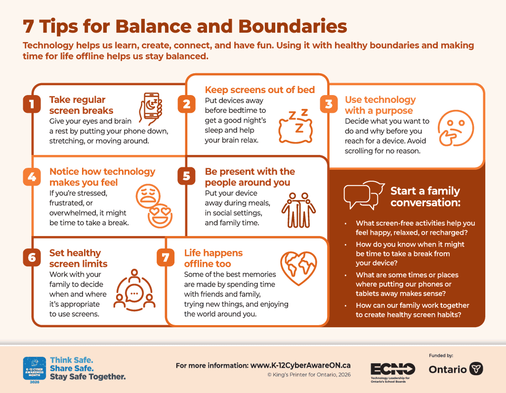 Image of infographic titled "7 Tips for Balance and Boundaries"