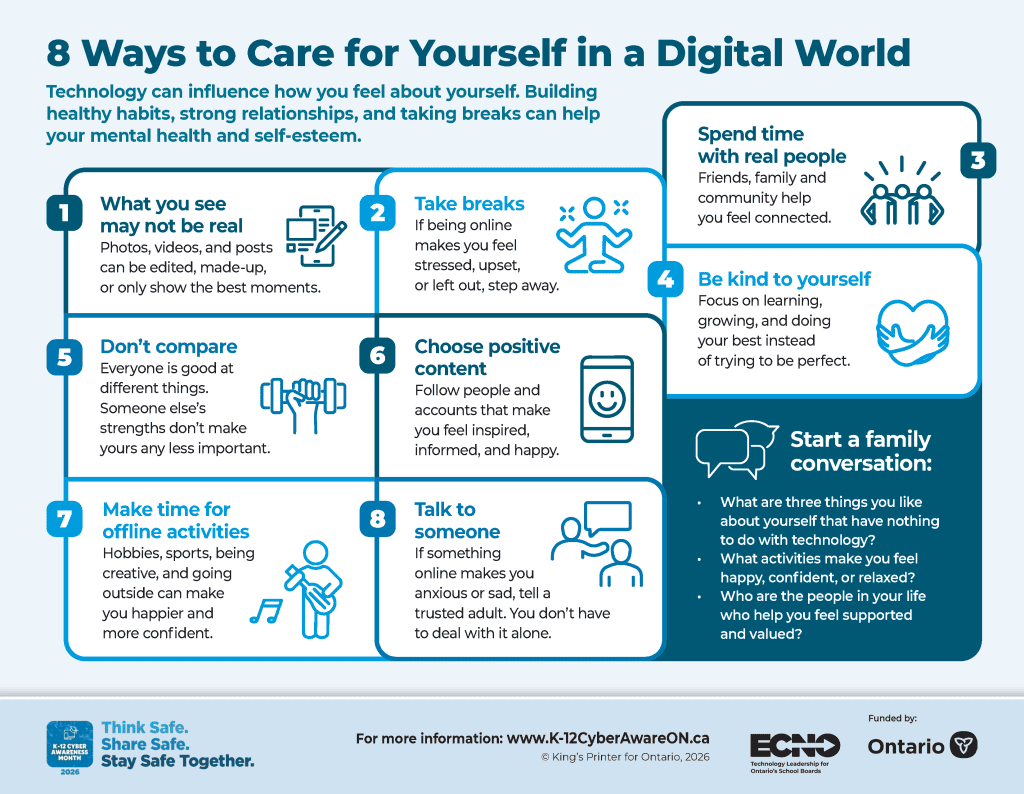 Image of infographic titled "8 Ways to Care for Yourself in a Digital World"