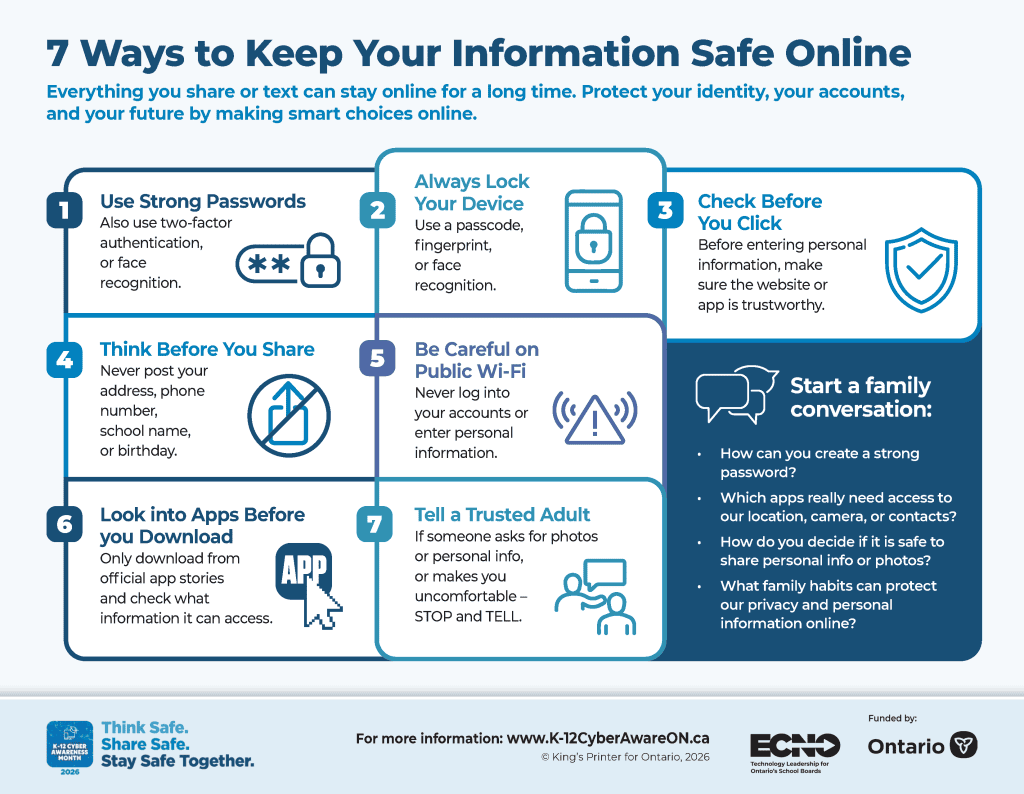 Image of infographic titled "7 Ways to Keep Your Information Safe Online"