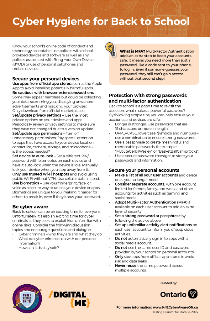 Image of Infosheet titled "Cyber Hygiene"