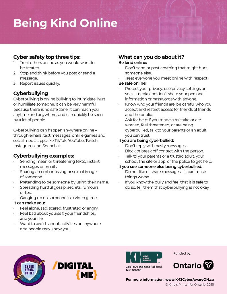 Image of Infosheet titled "Being Kind Online"