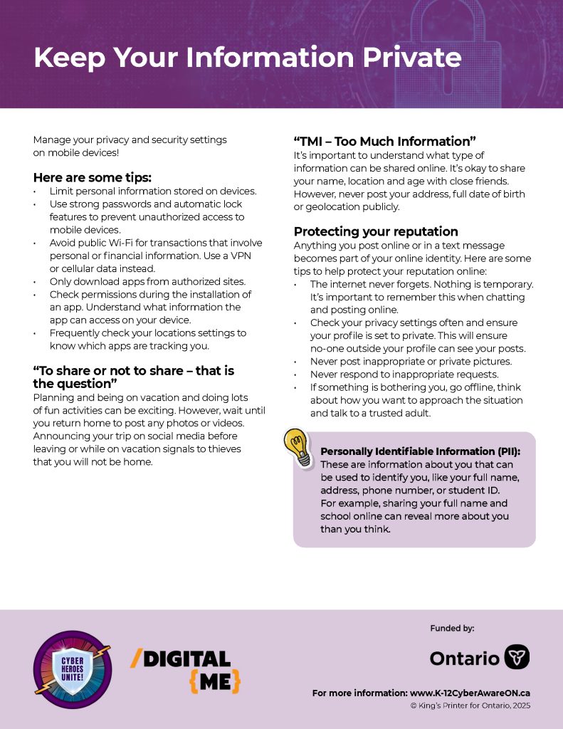 Image of Infosheet titled "Keep Your Information Private"