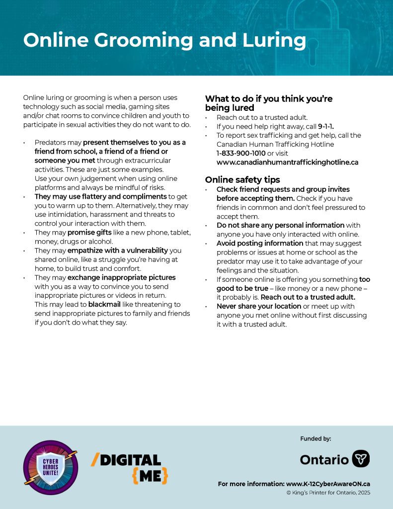 Image of Infosheet titled "Online Grooming and Luring"